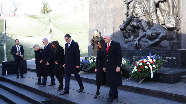Netanyahu, Pence visit Warsaw Ghetto Uprising memorial