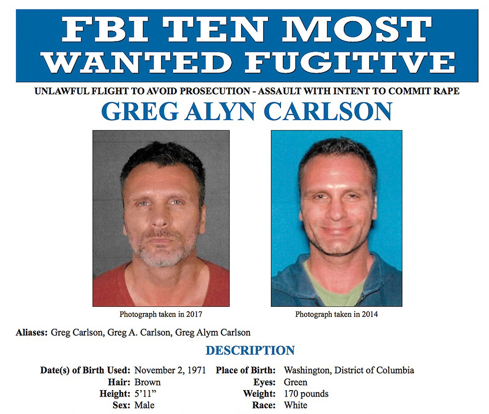 גרג אלין קרלסון אנס מבוקש פושע נמלט חוסל FBI צפון קרוליינה ארה