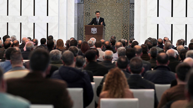 נשיא סוריה בשאר אסד נאום (צילום: AP)