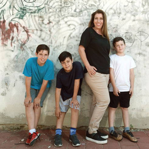 Ilanit Biran with her three sons (Photo: Abigail Uzi)