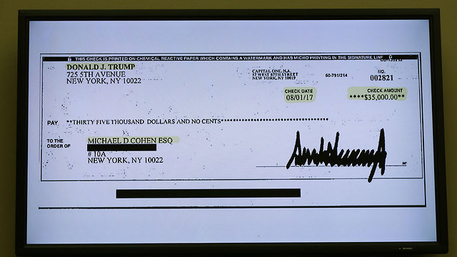 Cohen's copy of the check Trump wrote from his personal bank account (Photo: AFP)