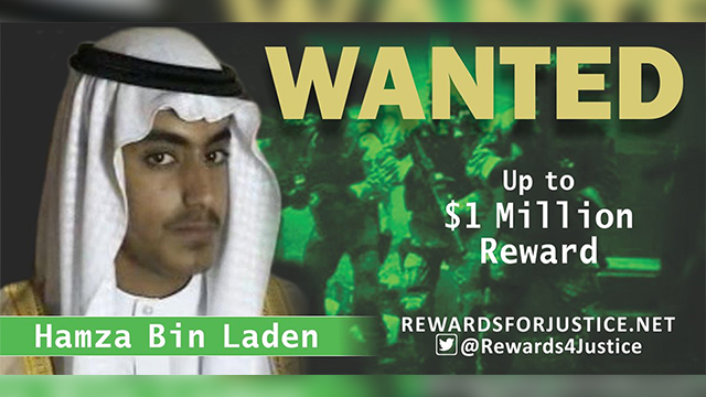 The U.S. government in February said it was offering $1 million for help tracking down Hamza bin Laden