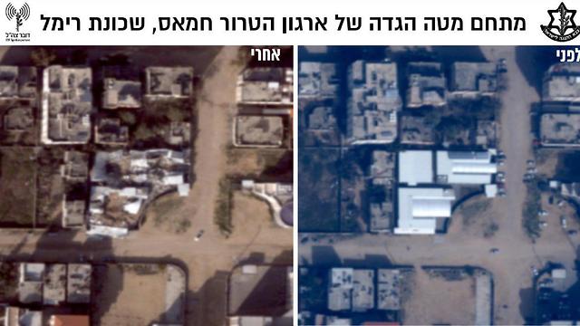 Штаб координации с террористами в Иудее и Самарии. Справа – до удара, слева – после. Фото: пресс-служба ЦАХАЛа