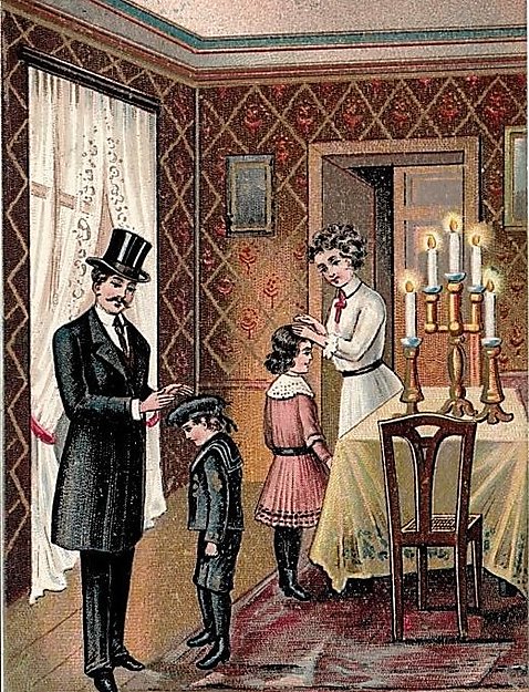 זוג יהודי מברך את ילדיו עם כניסת השבת (אוסף האפמרה של הספרייה הלאומית)  (באדיבות הספרייה הלאומית)