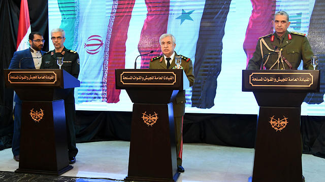 Syrian Defense Minister Gen. Ali Abdullah Ayyoub (C), Chief of Staff of the Iraqi Armed Forces Gen. Othman Al-Ghanimi (R), and Chief of General Staff of the Iranian Armed Forces Maj. Gen. Mohammad Hossein Bagheri during he meeting Monday (Photo: EPA)
