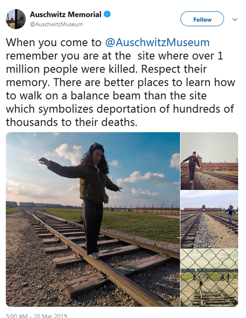 Публикация на странице музея Аушвиц в Twitter