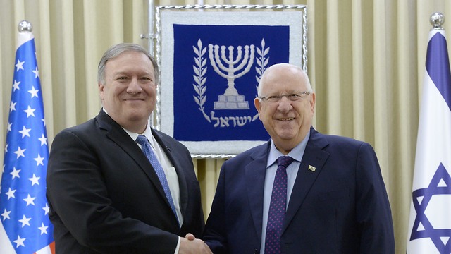 U.S. Secretary of State Mike Pompeo and President Reuven Rivlin during their meeting Thursday in Jerusalem (Photo: Mark Neiman (GPO))