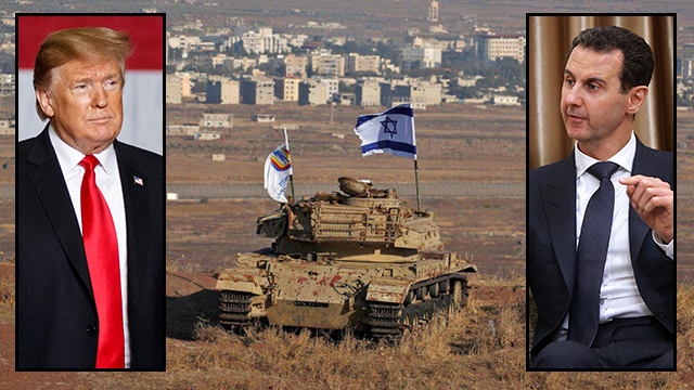 Трамп, израильский танк на Голанах, Асад. Фото: AP, MCT, AFP