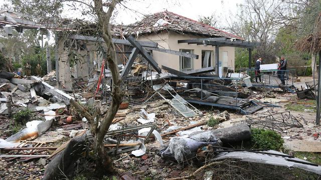 Moshav Mishmeret home destroyed in a Gaza rocket strike (Photo: Moti Kimchi)