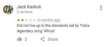 "לא עומד בסטנדרטים שהציבו השיר האגדי של טוטו 'אפריקה'"