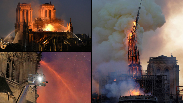 שריפה קתדרלה נוטרדאם פריז צרפת (צילום: רויטרס, AFP, EPA)
