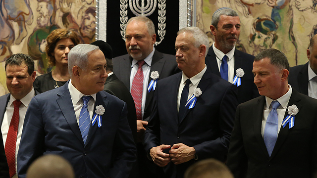 Benjamin Netanyahu, Avigdor Liberman, Benny Gantz and Yuli Edelstein at the opening the last Knesset in May (Photo: Amit Shabi)