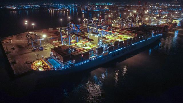 Maersk Hamburg в порту Хайфы. Фото: Geodrones