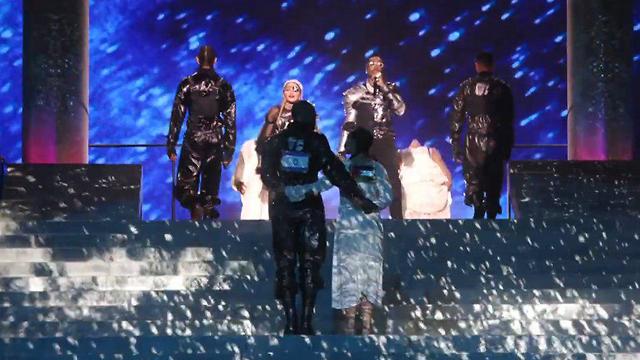 Madonna's dancers wear Israeli and Palestinian flags on theuir costumes during her performance at the Eurovision Grand Final in Tel Aviv in May (Photo: KAN) (Photo: Kan, the Israeli Public Broadcasting Corporation)