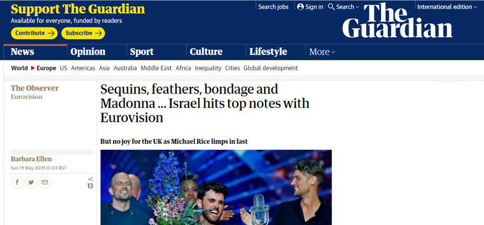 Заголовок The Guardian о Евровидении-2019 