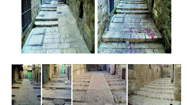 סמטאות בעיר העתיקה בירושלים לפני ואחרי ביצוע הנגשה (צילום: עמי מיטב)