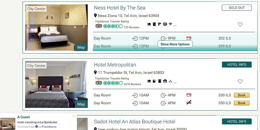 Страница сайта Hotels by Day