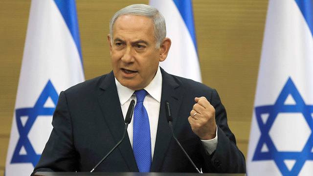 נתניהו בהצהרה לאחר מעבר קריאה טרומית של ההצבעה להצעת חוק פיזור הכנסת (צילום: AFP)