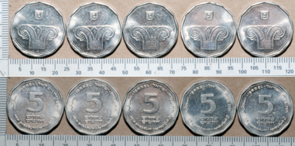 מטבעות 5 שקלים מזויפים (צילום: משטרת ישראל)