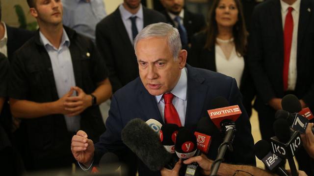 Benjamin Netanyahu addresses reporters before the May 29, 2019 vote to disperse the Knesset (Photo: Alex Kolomoisky) (Photo: Alex Kolomoisky)