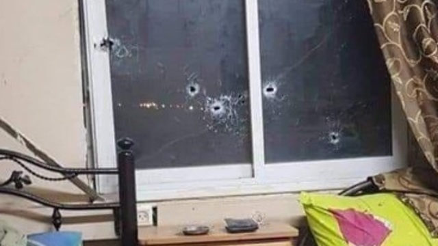 Bullet holes in Palestinian Security Services HQ