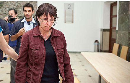 Kay Wilson at the trial of the Palestinian terrorists who murdered her friend and seriously wounded her in a 2010 attack near Jerusalem