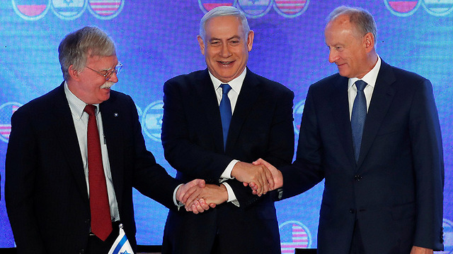 U.S. National Security Adviser John Bolton, Prime Minister Benjamin Netanyahu and Russian Security Council Secretary Nikolai Patrushev  (Photo: Reuters)
