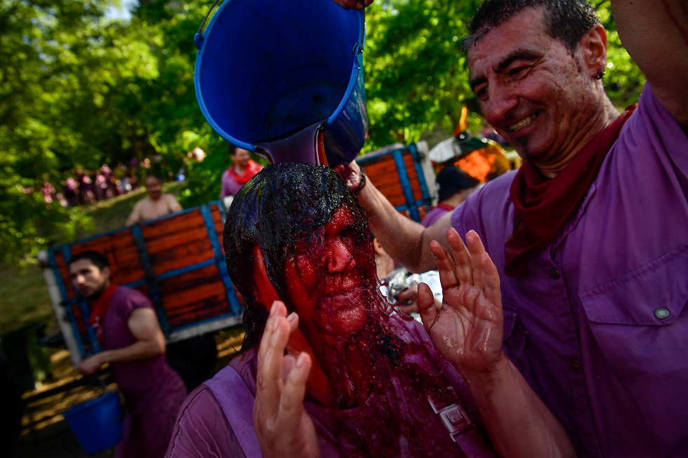 פסטיבל קרב יין הארו ספרד (צילום: AP)