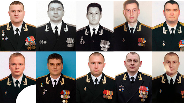 תמונות אנשי הצוות שנספו באסון הצוללת בים ברנץ, אותן פרסם משרד ההגנה הרוסי ()
