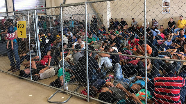 Overcrowding of families at U.S. Border Patrol McAllen Station in Texas, June 10, 2019 