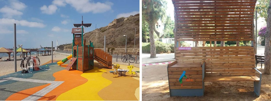 Игровая площадка на пляже и беседка для пеленания. Фото: пресс-служба мэрии Тель-Авива - Яффо