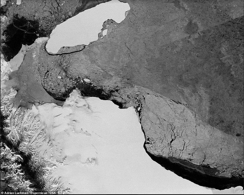 קרחון A68 התנתק ממדף הקרח לארסן ב אנטארטיקה תיעוד מסעו ()