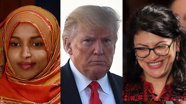 L-R: Ilhan Omar, Donald Trump and Rashida Tlaib (Photos: AFP)