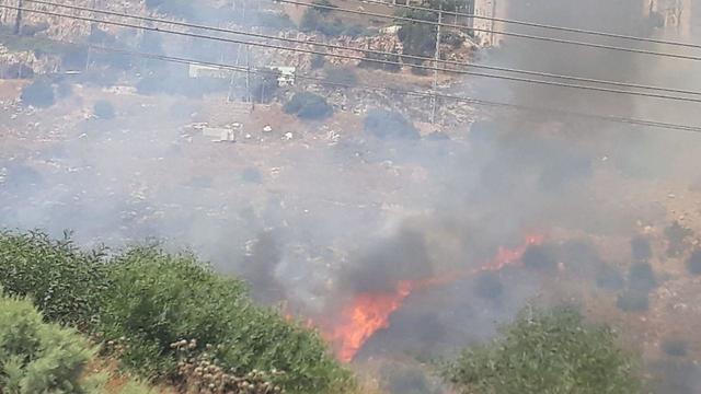שריפה משתוללת על צלע ההר בסמוך לשכונת נווה שאנן בחיפה (צילום: איחוד הצלה מחוז כרמל)