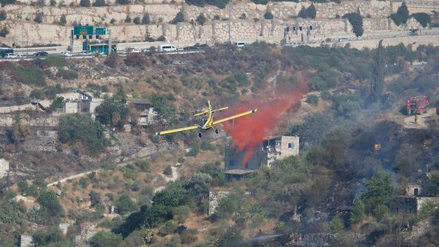 שריפה באזור שמורת ליפתא סמוך לירושלים (צילום: יואב דודקביץ')