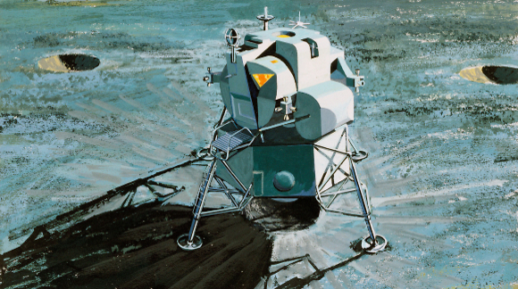 כך זה נראה בעיני אמן של סוכנות החלל. ה"עיט" על הירח מיד לאחר הנחיתה  (צילום: נאס"א)