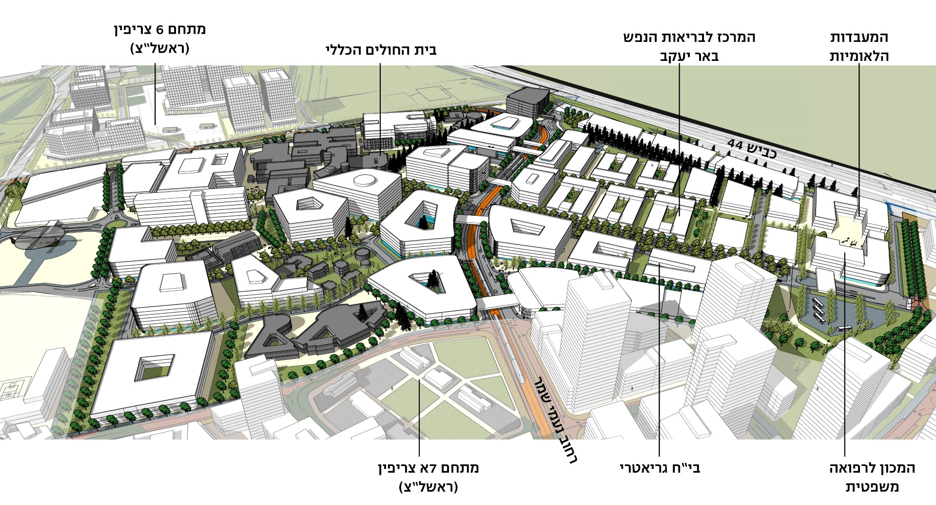  План расширения больницы "Асаф ха-Рофе". Графика: архитектурное бюро "Колкер и Колкер"