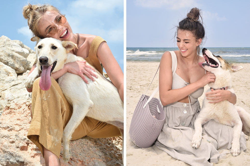 אוליאנה (מימין, עם הכלבה יהלי): "אולי בזכות הצילומים אוכל לשנות לטובה את החיים של הכלבים". מימין: סלע עם הכלב צ'ימי   (צילום: איתן טל הפקה וסטיילינג: קרן נפתלי)