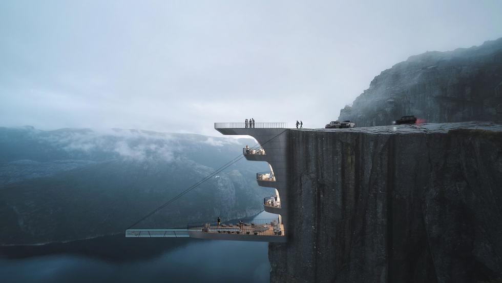 הדמיה של מלון בצוק כס המטיף בנורווגיה (Hayri Atak Architectural Design Studio)
