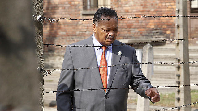 American civil rights activist Rev. Jesse Jackson visits the former death camp of Auschwitz-Birkenau in Oswiecim, Poland for a memorial to the Roma slain by the Nazis, August 2, 2019