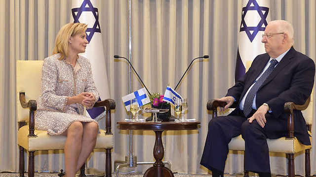 Finnish Ambassador Kirsikka Lehto-Asikainen with President Reuven Rivlin at the President's Residence in Jerusalem 