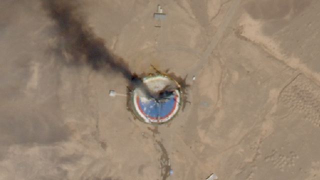 Satellite image showing smoke rising over a launch pad at the northern Iran space center on Thursday (Photo: Planet Labs Inc.)