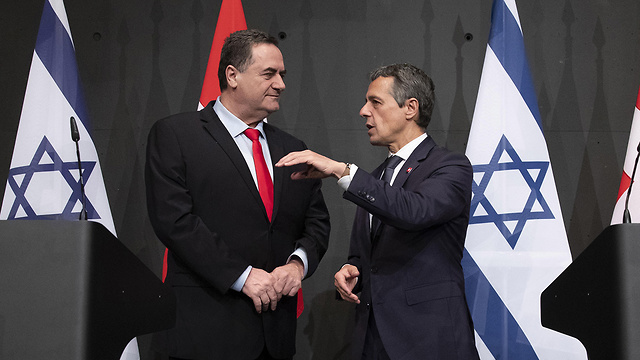 Foreign Minister Yisrael Katz and his Swiss counterpart Ignazio Cassis in Lucerne (Photo: EPA)