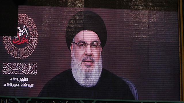 Hezbollah chief Hassan Nasrallah giving a televised speech Monday (Photo: AFP)