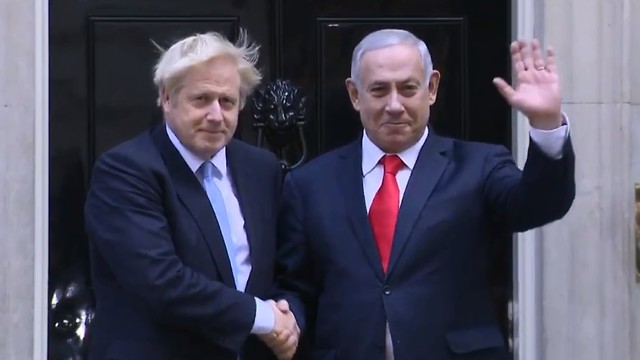 Boris Johnson and Benjamin Netanyahu on the steps of 10 Downing Street in London, Sept. 5, 2019 (Photo: Screenshot, Sky News)
