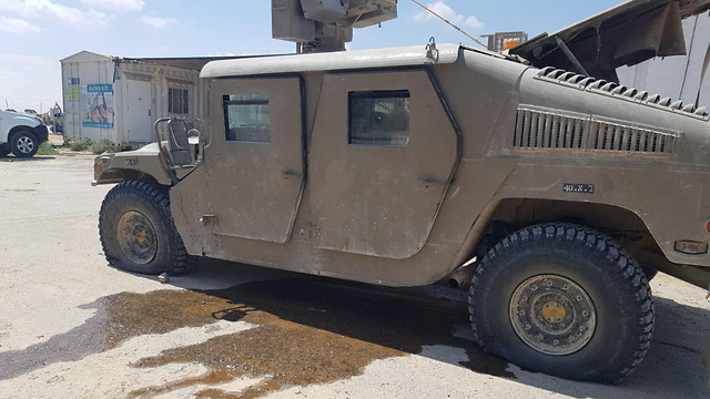 The IDF vehicle hit by a drone from Gaza last month