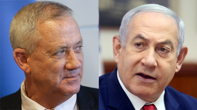 Blue and White leader Benny Gantz and Prime Minister Netanyahu  (Photo: Alex Kolomoisky, GPO)