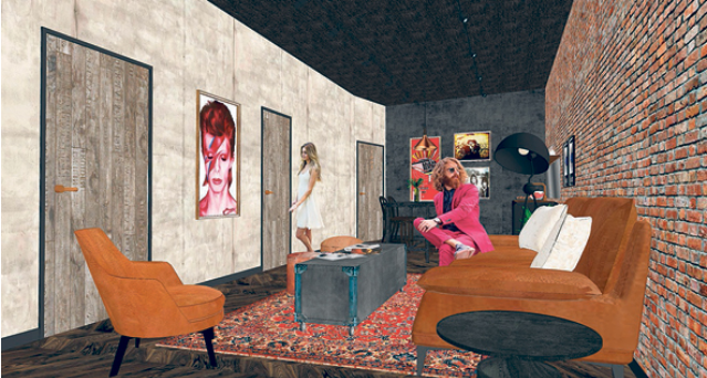 הדמיות של מיזם זאפה ו-Wework להשכרת חדרי סטודיו לאמנים (צילום: מיכה לובטון)