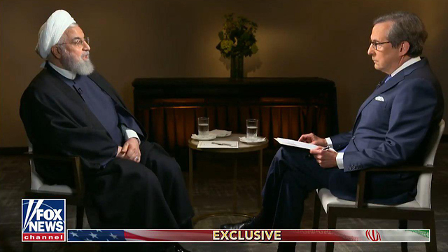 Iranian President Hassan Rouhani speaking to Chris Wallace of Fox News
