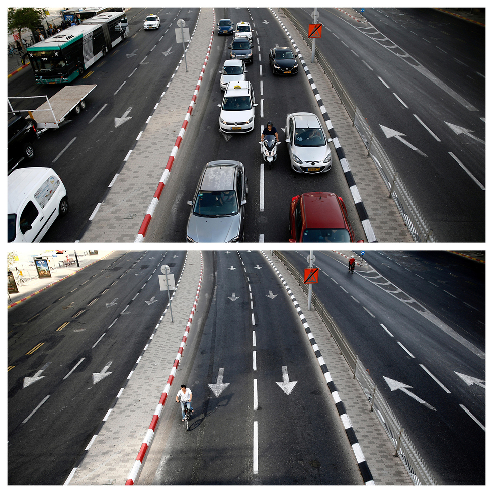 הכבישים בתל אביב לפני יום כיפור ובמהלך יום כיפור (צילום: רויטרס)